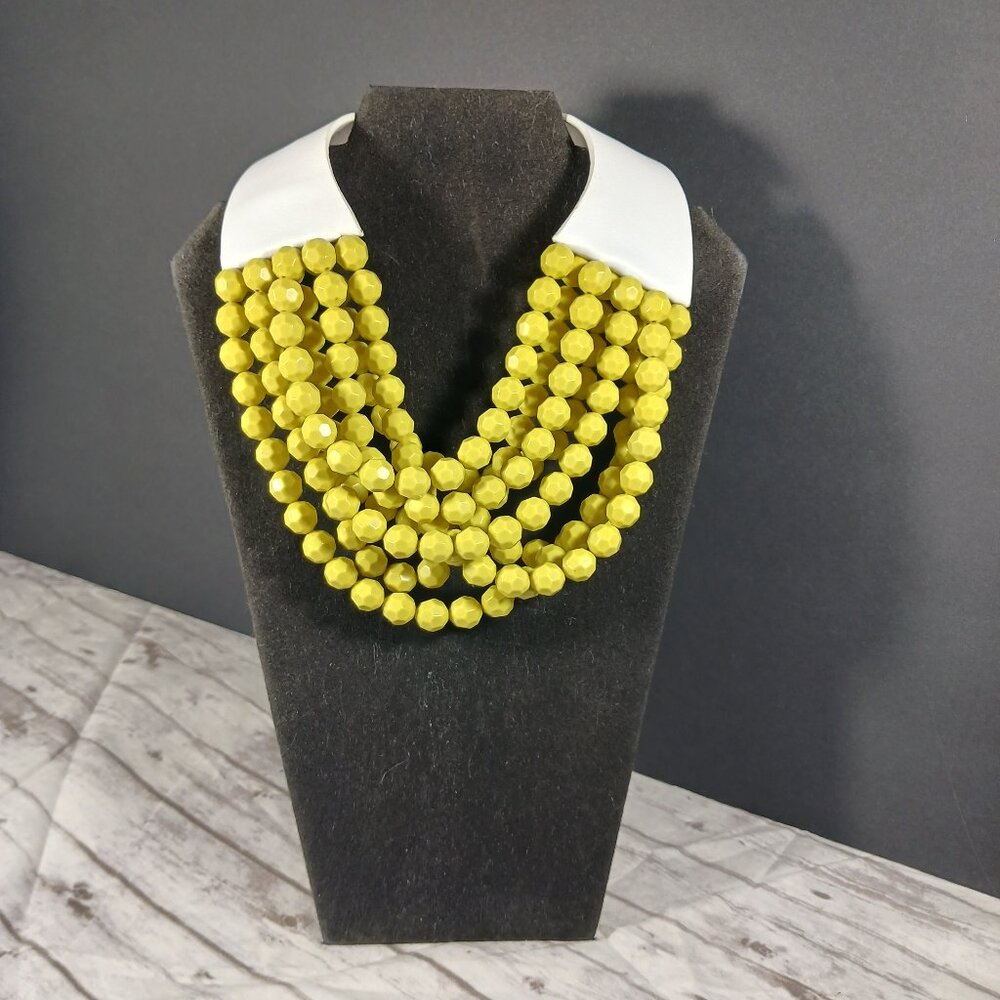 Fairchild Baldwin Bella Necklace Chartreuse Faceted Bead White Collar HTF 18"